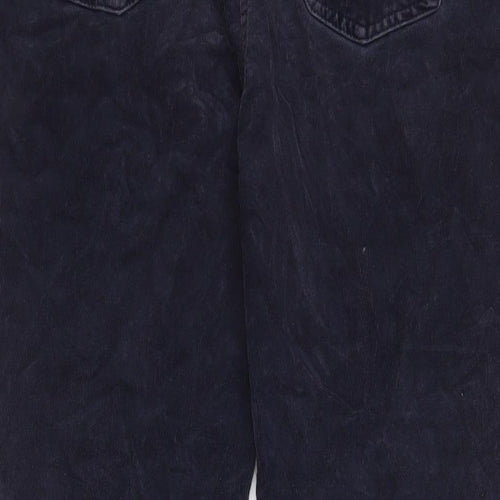 Marks and Spencer Womens Blue Cotton Trousers Size 16 L28 in Regular Zip - Pockets