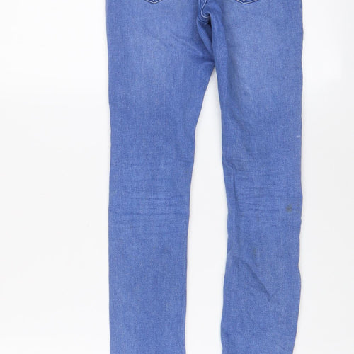 H&M Girls Blue Cotton Skinny Jeans Size 7-8 Years L23 in Regular Zip - Adjustable waist, Pockets