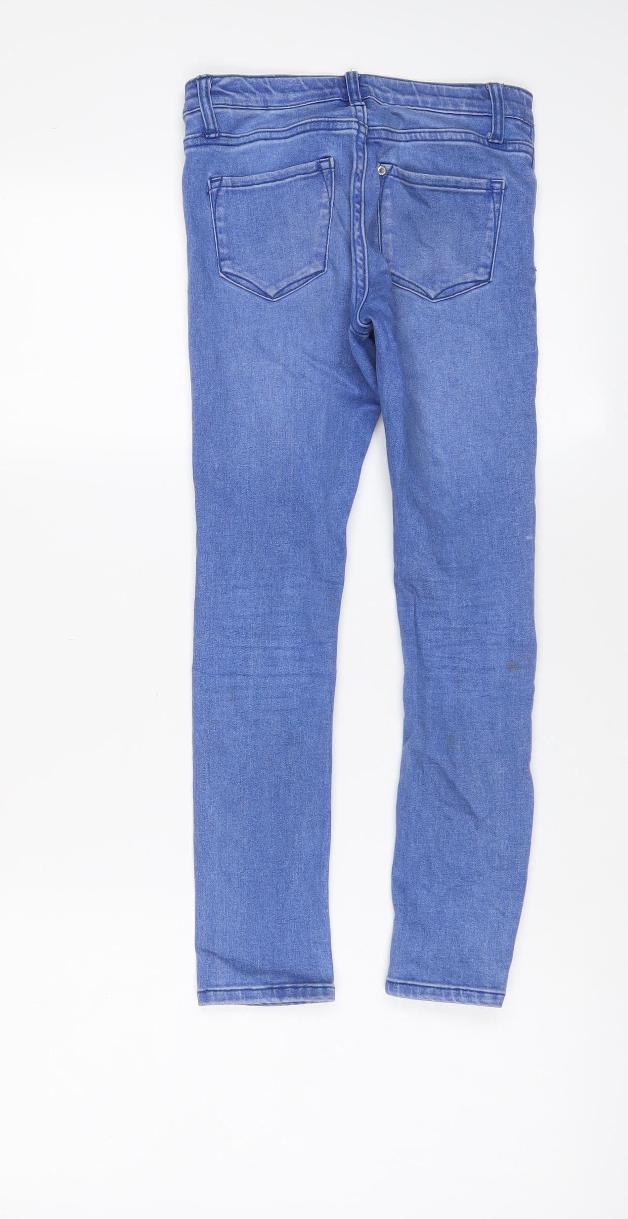 H&M Girls Blue Cotton Skinny Jeans Size 7-8 Years L23 in Regular Zip - Adjustable waist, Pockets