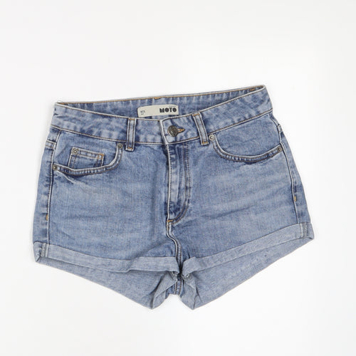 Topshop Womens Blue Cotton Basic Shorts Size 26 in Regular Zip - Pockets