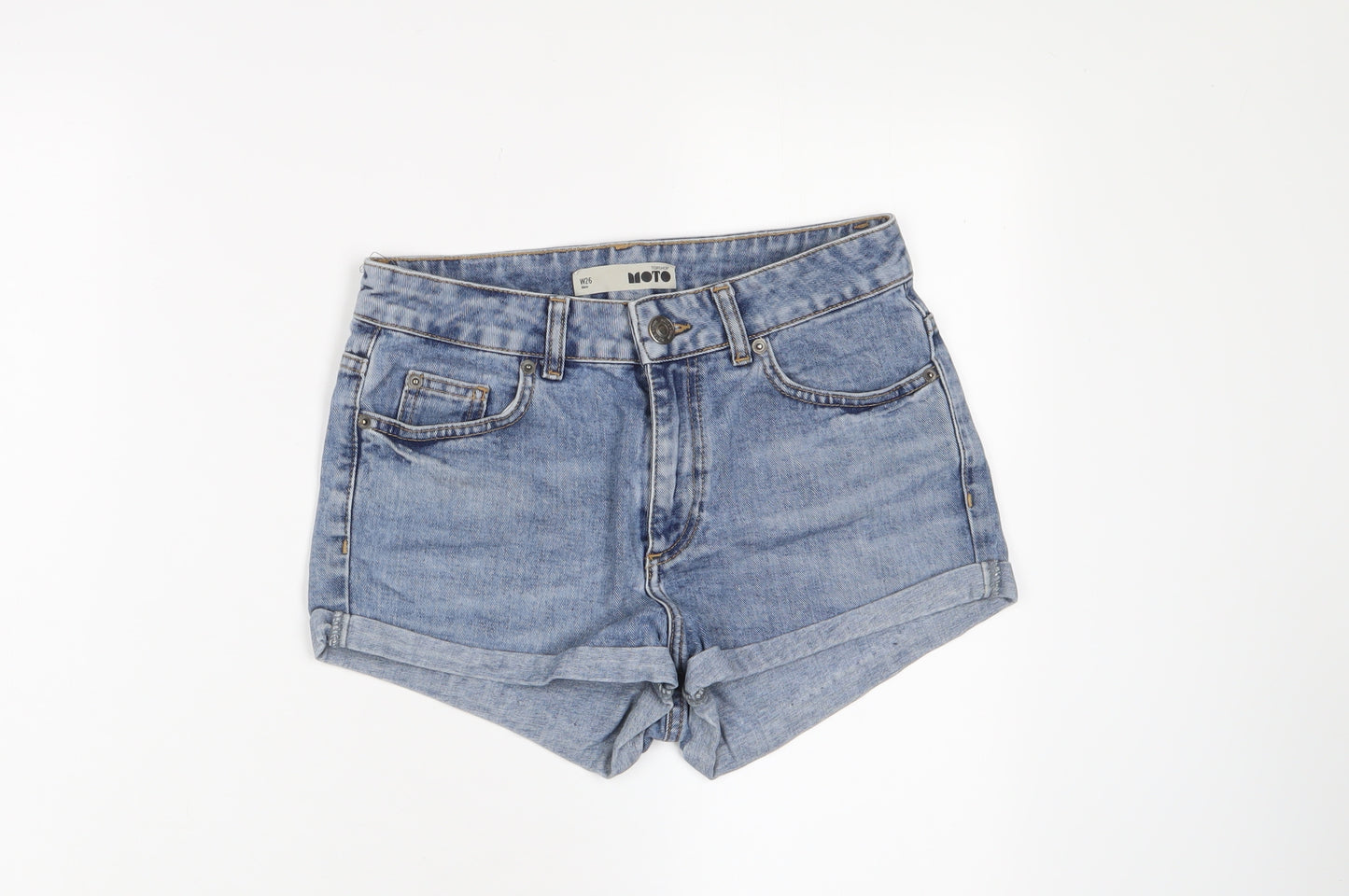 Topshop Womens Blue Cotton Basic Shorts Size 26 in Regular Zip - Pockets