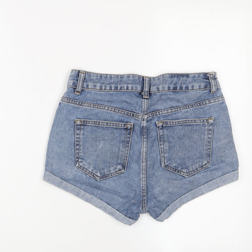 Topshop Womens Blue Cotton Basic Shorts Size 26 in Regular Zip - Pockets