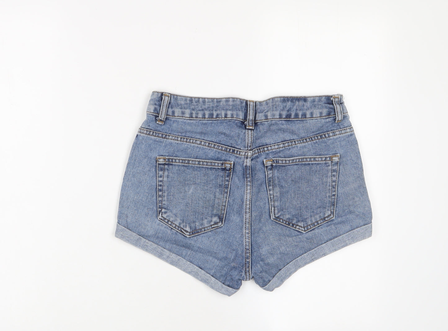 Topshop Womens Blue Cotton Basic Shorts Size 26 in Regular Zip - Pockets