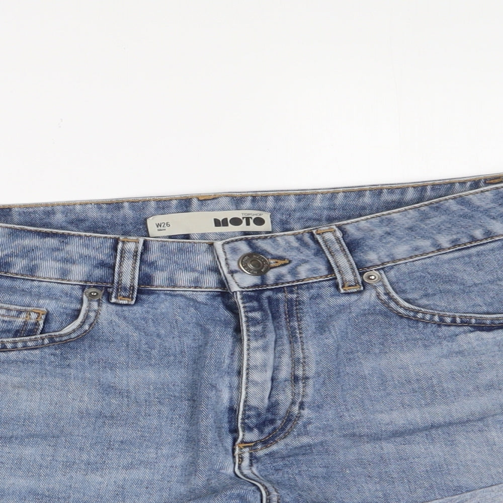 Topshop Womens Blue Cotton Basic Shorts Size 26 in Regular Zip - Pockets