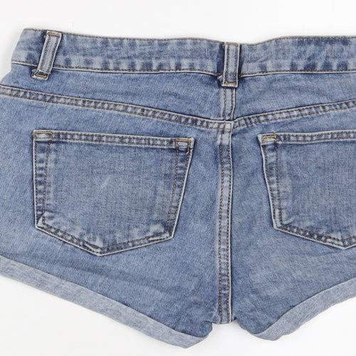 Topshop Womens Blue Cotton Basic Shorts Size 26 in Regular Zip - Pockets