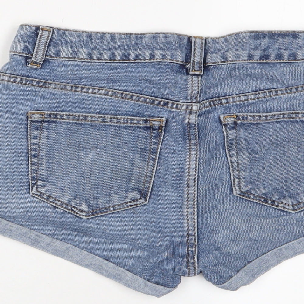 Topshop Womens Blue Cotton Basic Shorts Size 26 in Regular Zip - Pockets