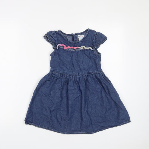 Bapster Girls Blue Cotton A-Line Size 6-7 Years Crew Neck Zip - Embroidered