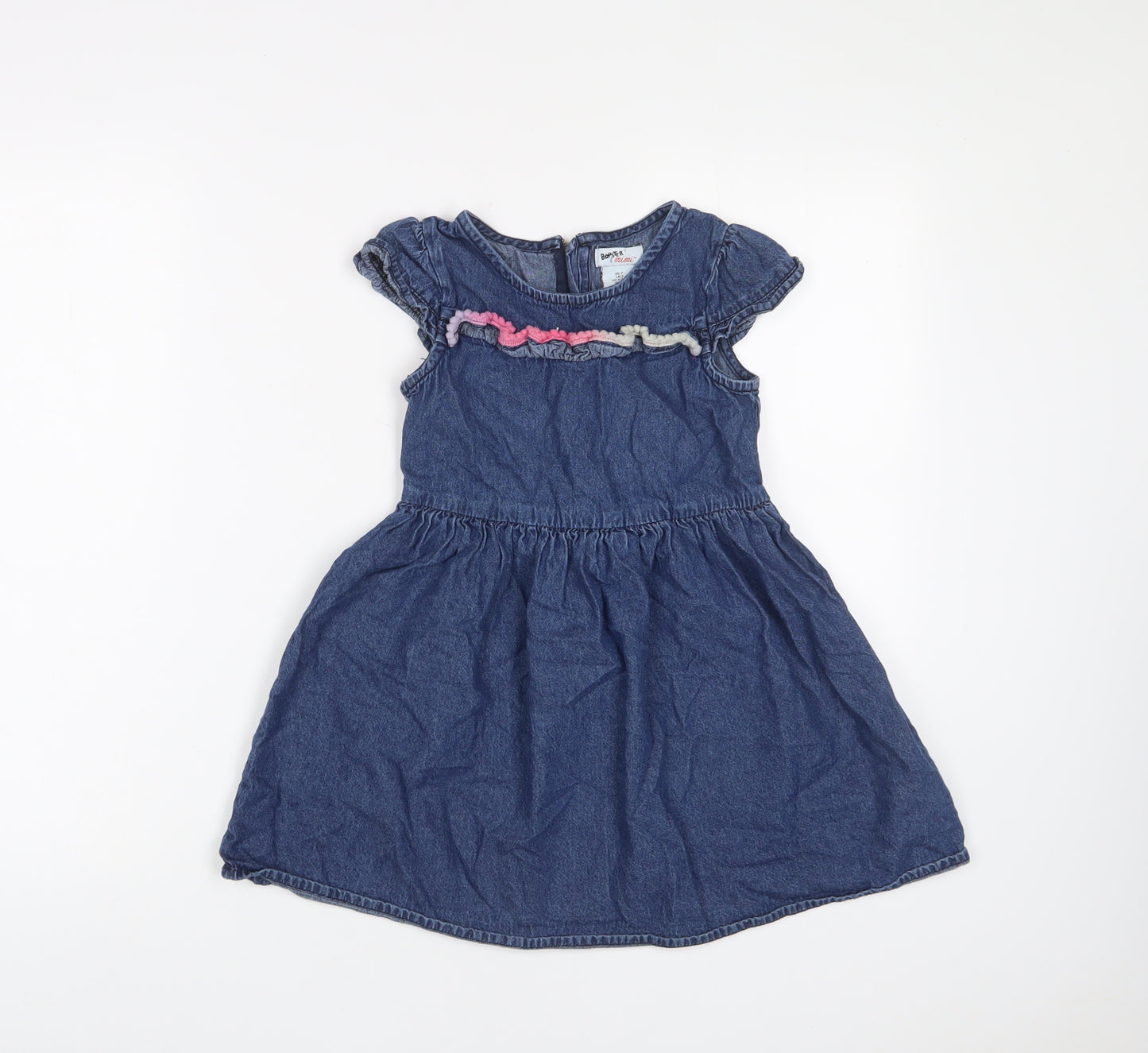 Bapster Girls Blue Cotton A-Line Size 6-7 Years Crew Neck Zip - Embroidered