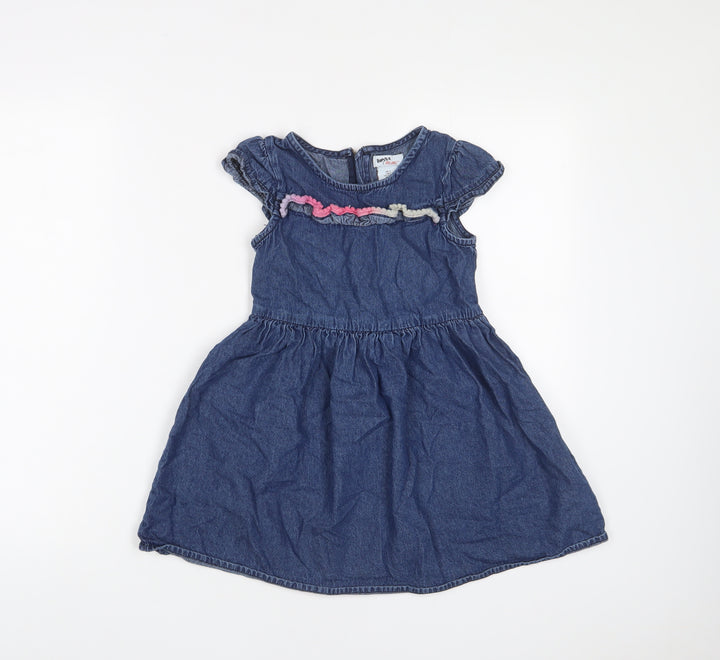 Bapster Girls Blue Cotton A-Line Size 6-7 Years Crew Neck Zip - Embroidered