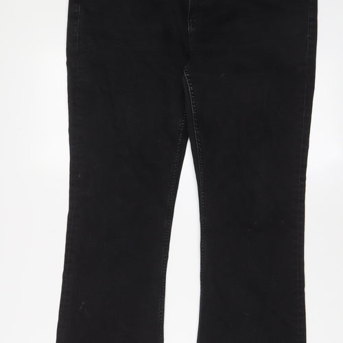 Marks and Spencer Womens Black Cotton Bootcut Jeans Size 16 L28 in Regular Zip - Pockets