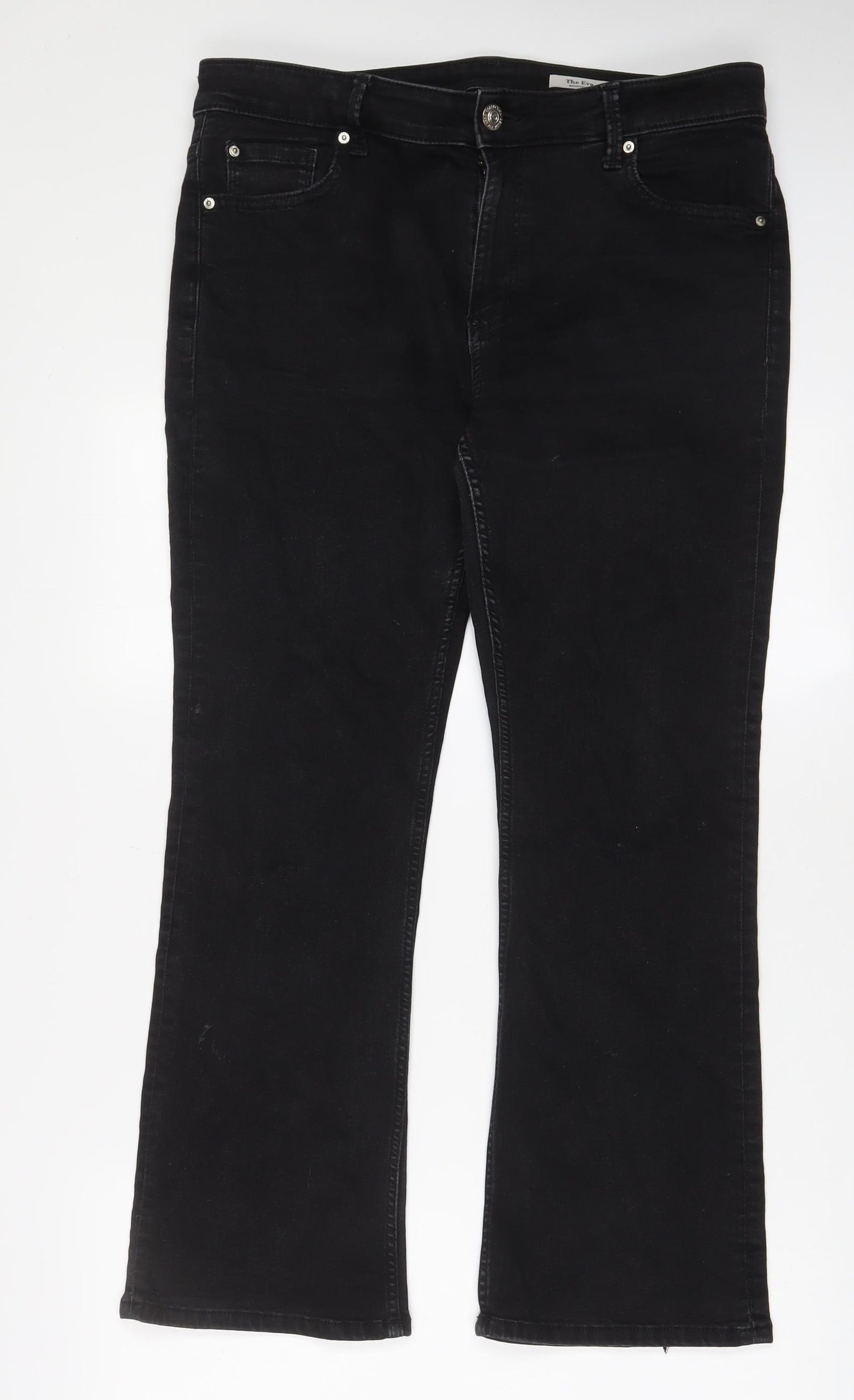 Marks and Spencer Womens Black Cotton Bootcut Jeans Size 16 L28 in Regular Zip - Pockets