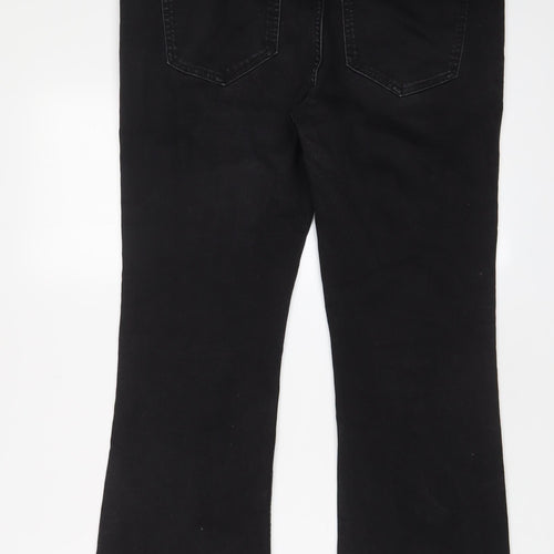Marks and Spencer Womens Black Cotton Bootcut Jeans Size 16 L28 in Regular Zip - Pockets