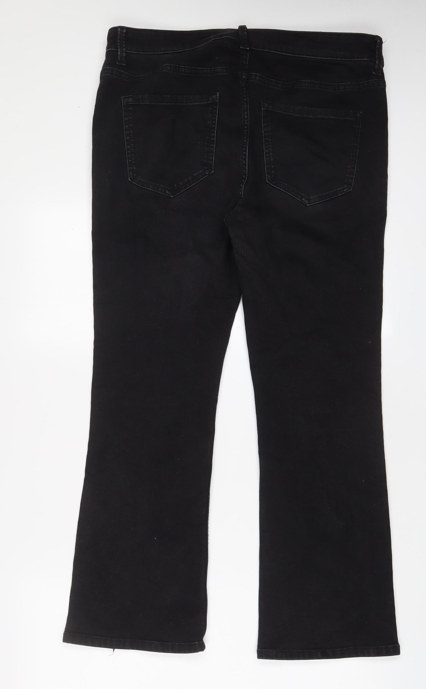 Marks and Spencer Womens Black Cotton Bootcut Jeans Size 16 L28 in Regular Zip - Pockets
