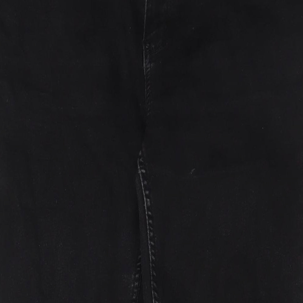 Marks and Spencer Womens Black Cotton Bootcut Jeans Size 16 L28 in Regular Zip - Pockets