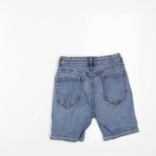 River Island Boys Blue Cotton Bermuda Shorts Size 9-10 Years Regular Zip - Distressed, Pockets