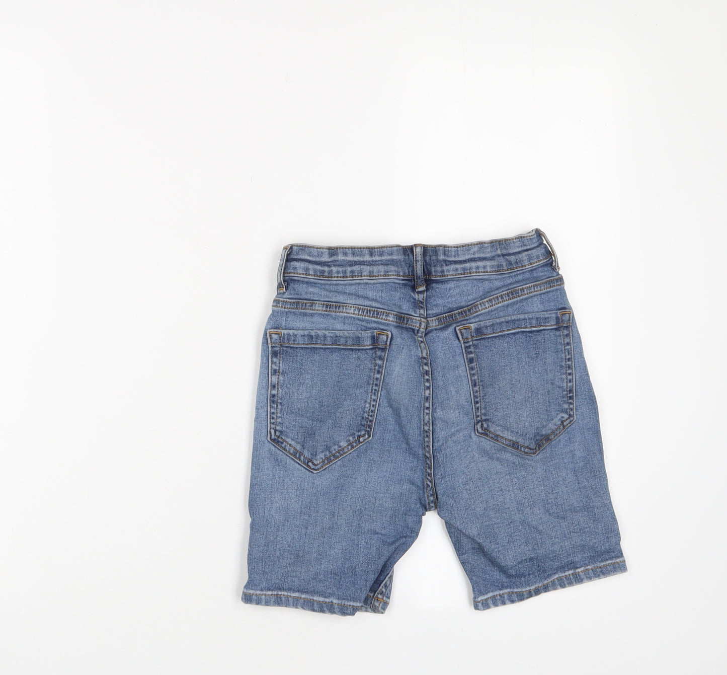 River Island Boys Blue Cotton Bermuda Shorts Size 9-10 Years Regular Zip - Distressed, Pockets