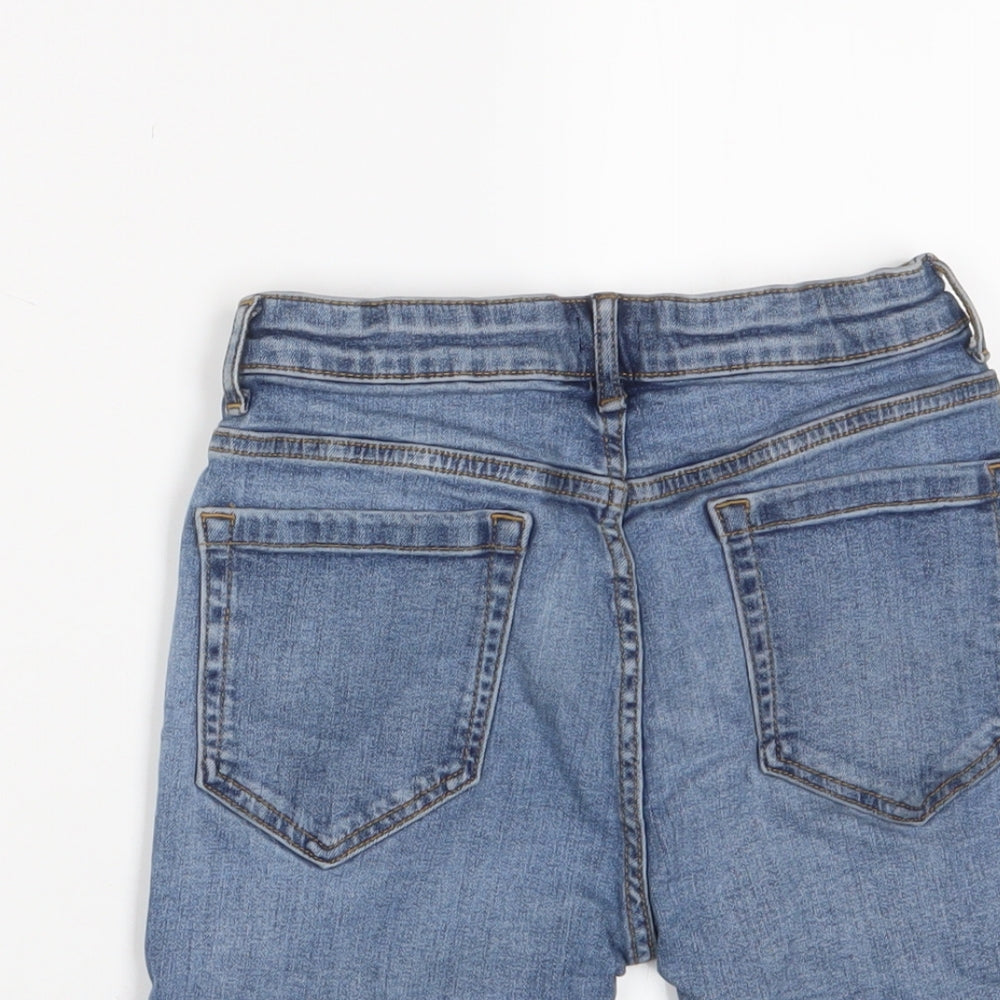 River Island Boys Blue Cotton Bermuda Shorts Size 9-10 Years Regular Zip - Distressed, Pockets