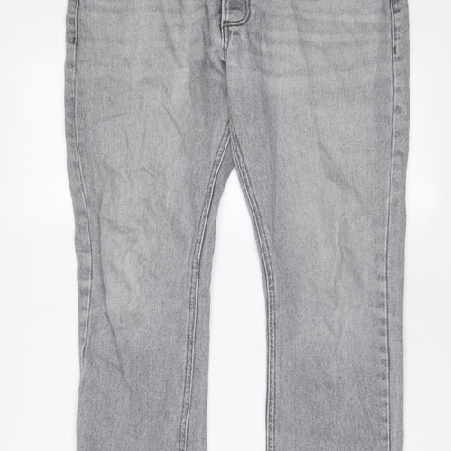 Boohoo Mens Grey Cotton Straight Jeans Size 32 in L30 in Regular Button