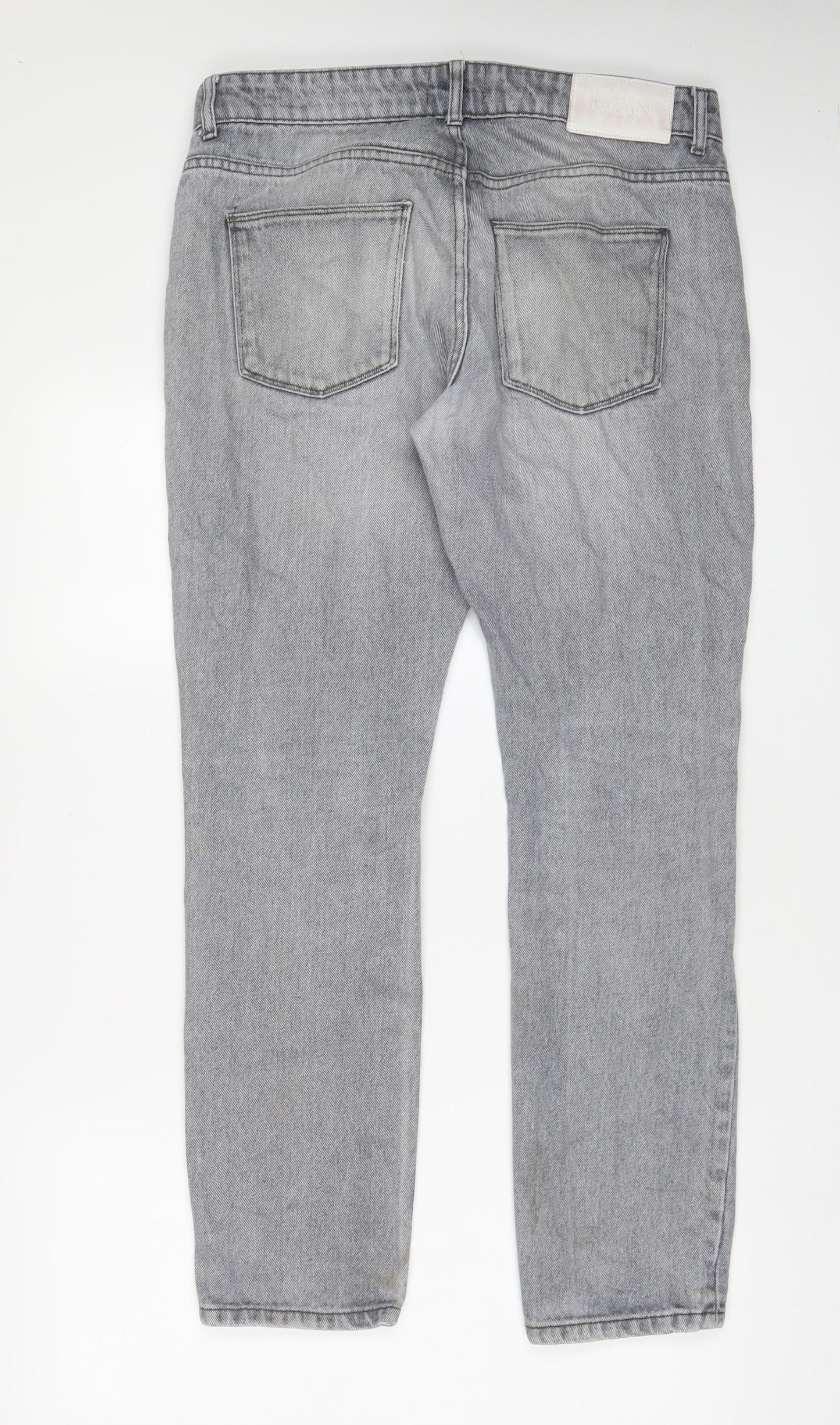 Boohoo Mens Grey Cotton Straight Jeans Size 32 in L30 in Regular Button