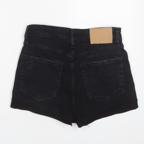 H&M Womens Black Cotton Basic Shorts Size 8 L3 in Regular Zip - Distressed, Pockets