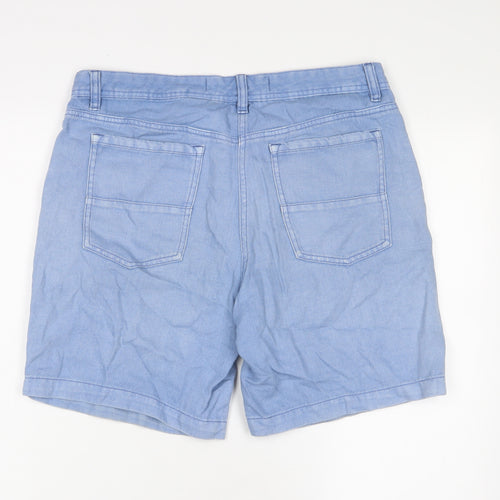 Marks and Spencer Womens Blue Cotton Basic Shorts Size 12 L8 in Regular Zip - Pockets