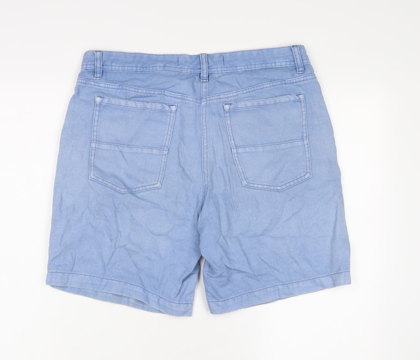 Marks and Spencer Womens Blue Cotton Basic Shorts Size 12 L8 in Regular Zip - Pockets