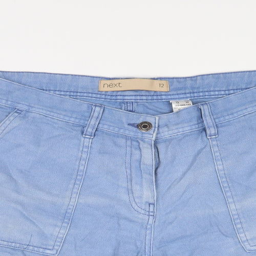 Marks and Spencer Womens Blue Cotton Basic Shorts Size 12 L8 in Regular Zip - Pockets