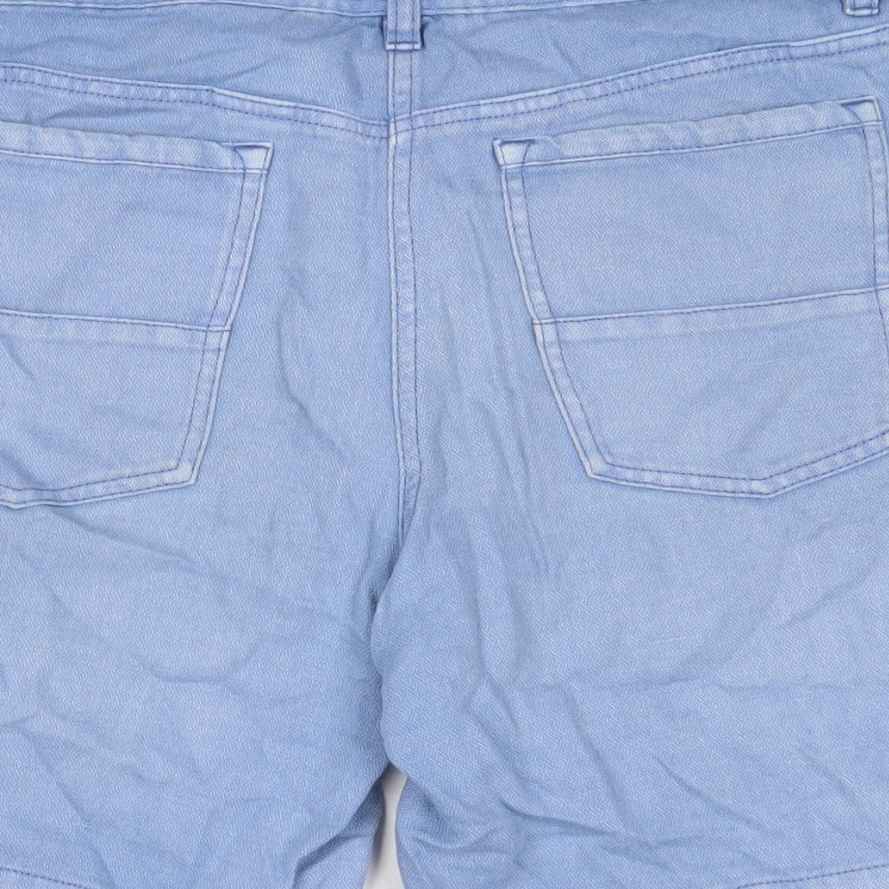Marks and Spencer Womens Blue Cotton Basic Shorts Size 12 L8 in Regular Zip - Pockets