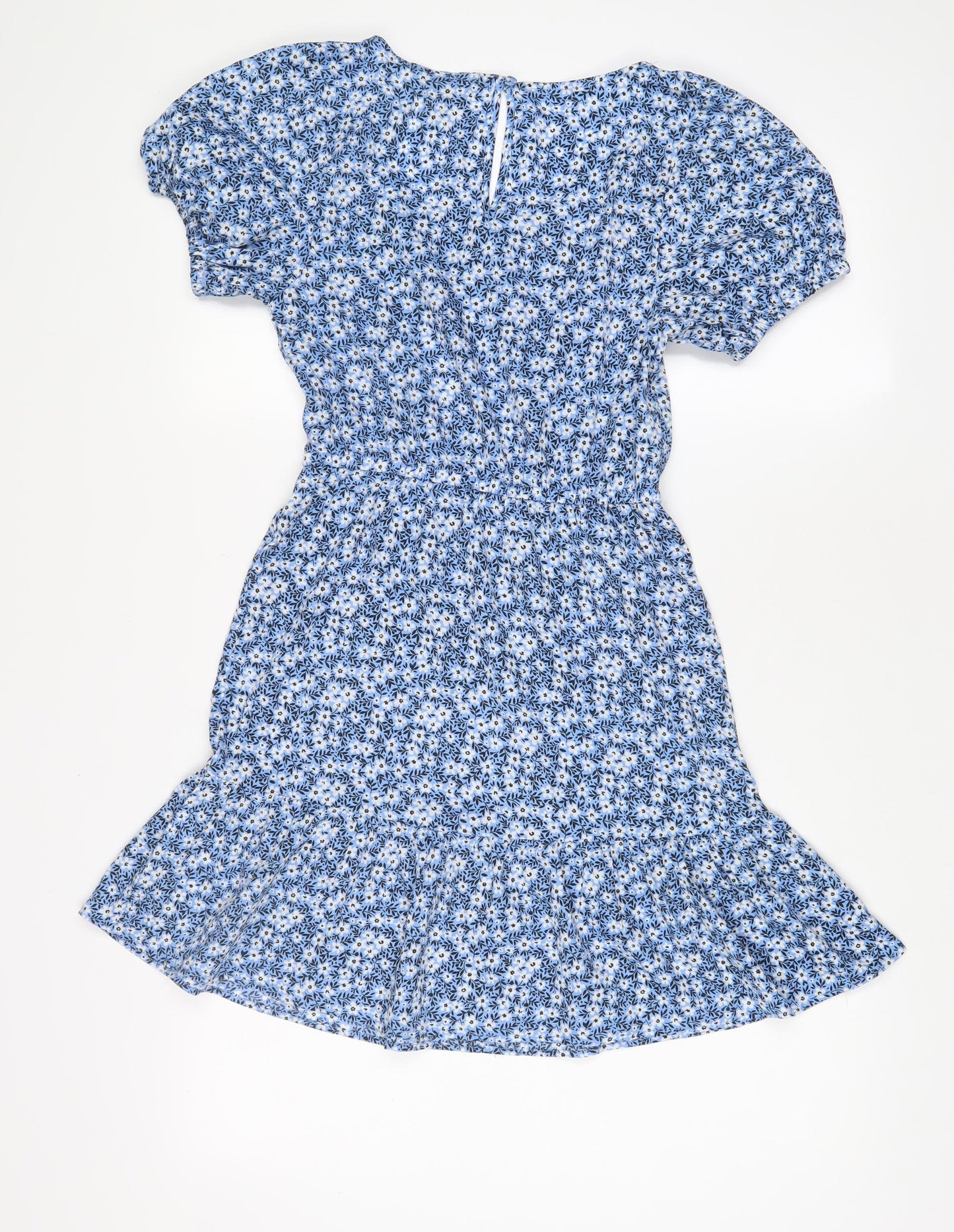 New Look Girls Blue Floral Polyester A-Line Size 12 Years Square Neck Button