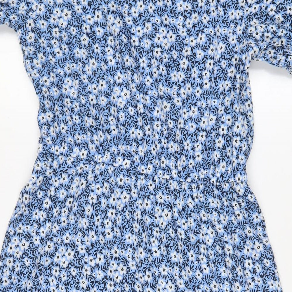 New Look Girls Blue Floral Polyester A-Line Size 12 Years Square Neck Button