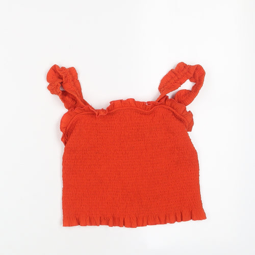 River Island Girls Orange Polyester Cropped Tank Size 11-12 Years Square Neck Pullover - Frill