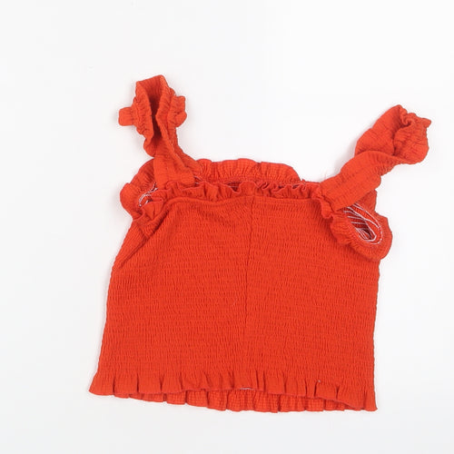 River Island Girls Orange Polyester Cropped Tank Size 11-12 Years Square Neck Pullover - Frill