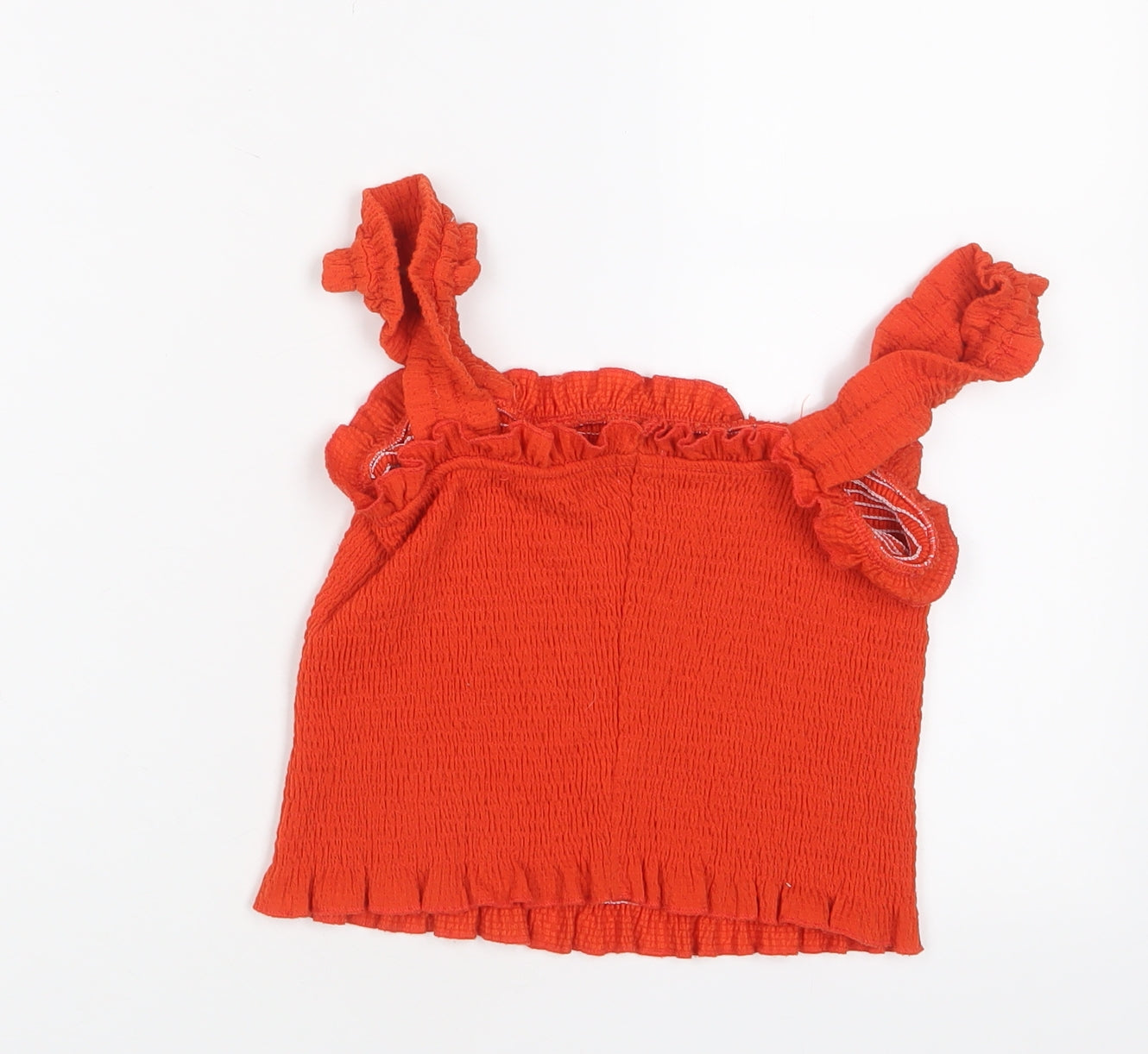 River Island Girls Orange Polyester Cropped Tank Size 11-12 Years Square Neck Pullover - Frill