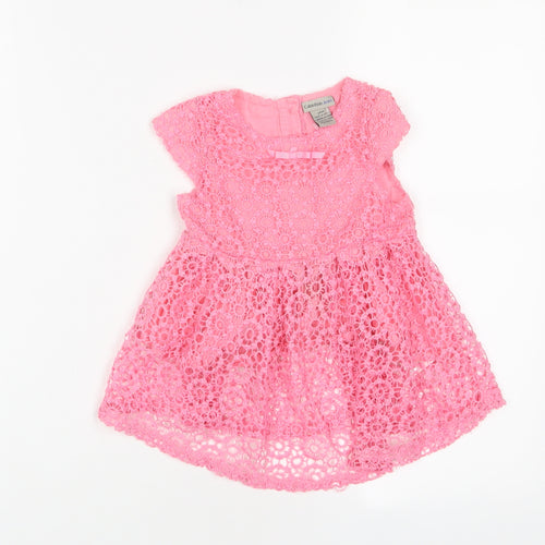 Calvin Klein Girls Pink Cotton A-Line Size 24 Months Crew Neck Button