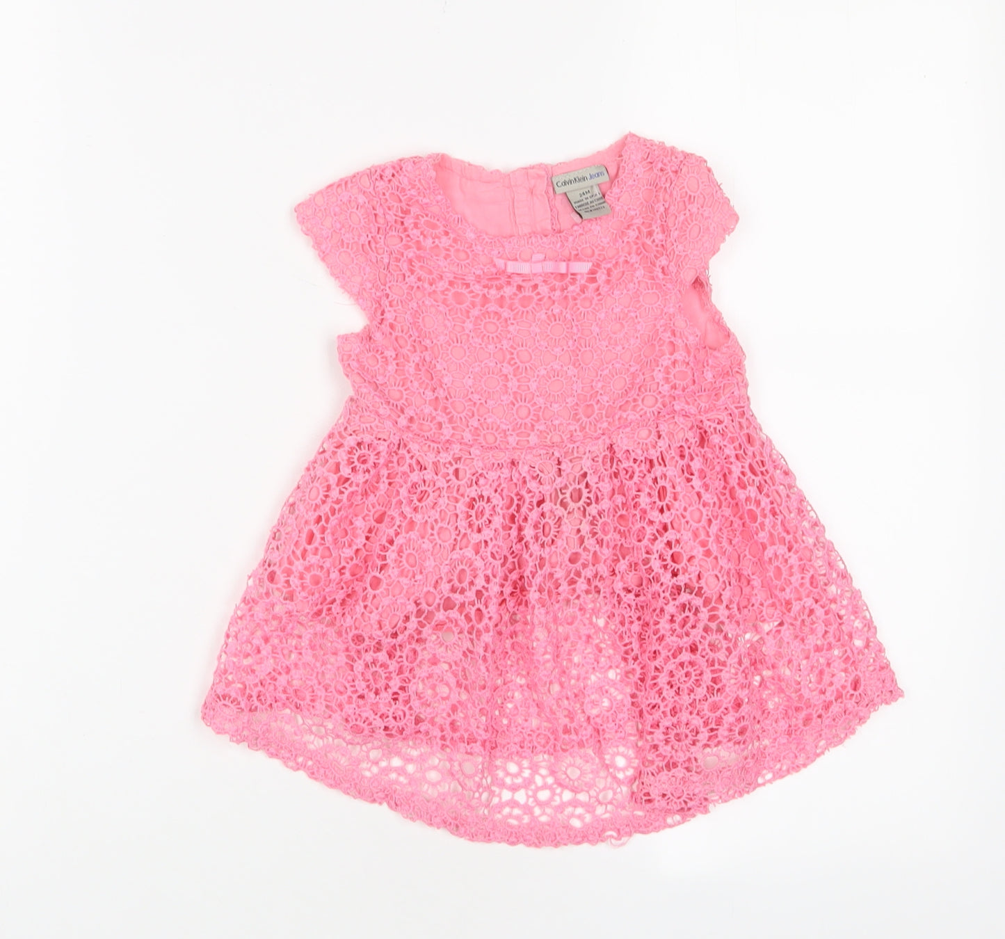 Calvin Klein Girls Pink Cotton A-Line Size 24 Months Crew Neck Button
