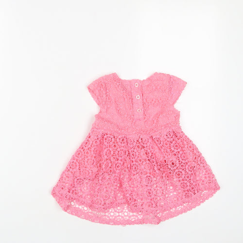 Calvin Klein Girls Pink Cotton A-Line Size 24 Months Crew Neck Button