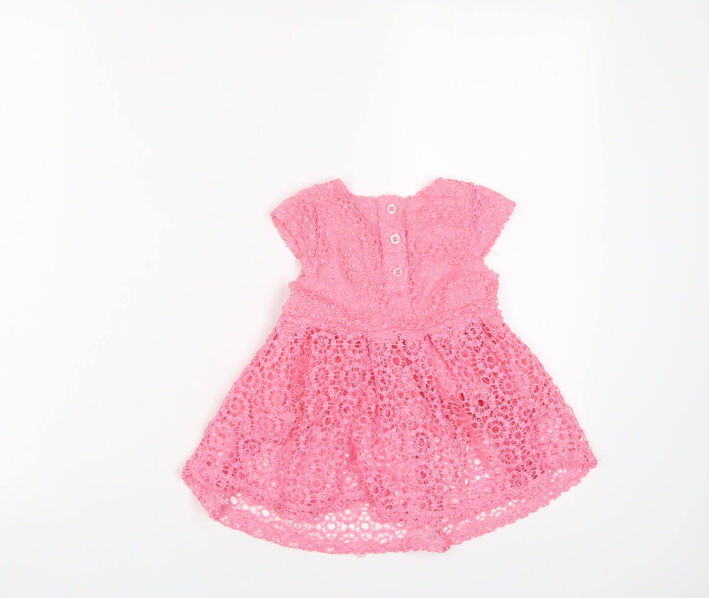 Calvin Klein Girls Pink Cotton A-Line Size 24 Months Crew Neck Button