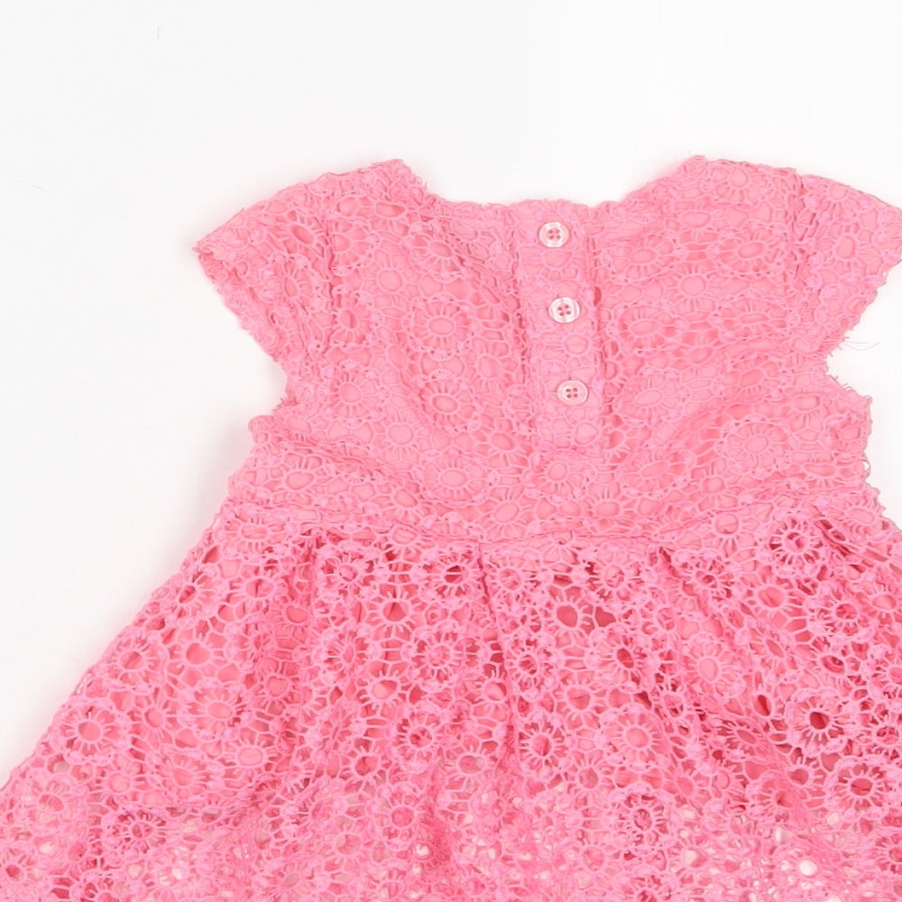 Calvin Klein Girls Pink Cotton A-Line Size 24 Months Crew Neck Button