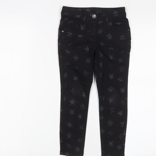 George Girls Black Geometric Cotton Skinny Jeans Size 5-6 Years Regular Zip - Star Pattern