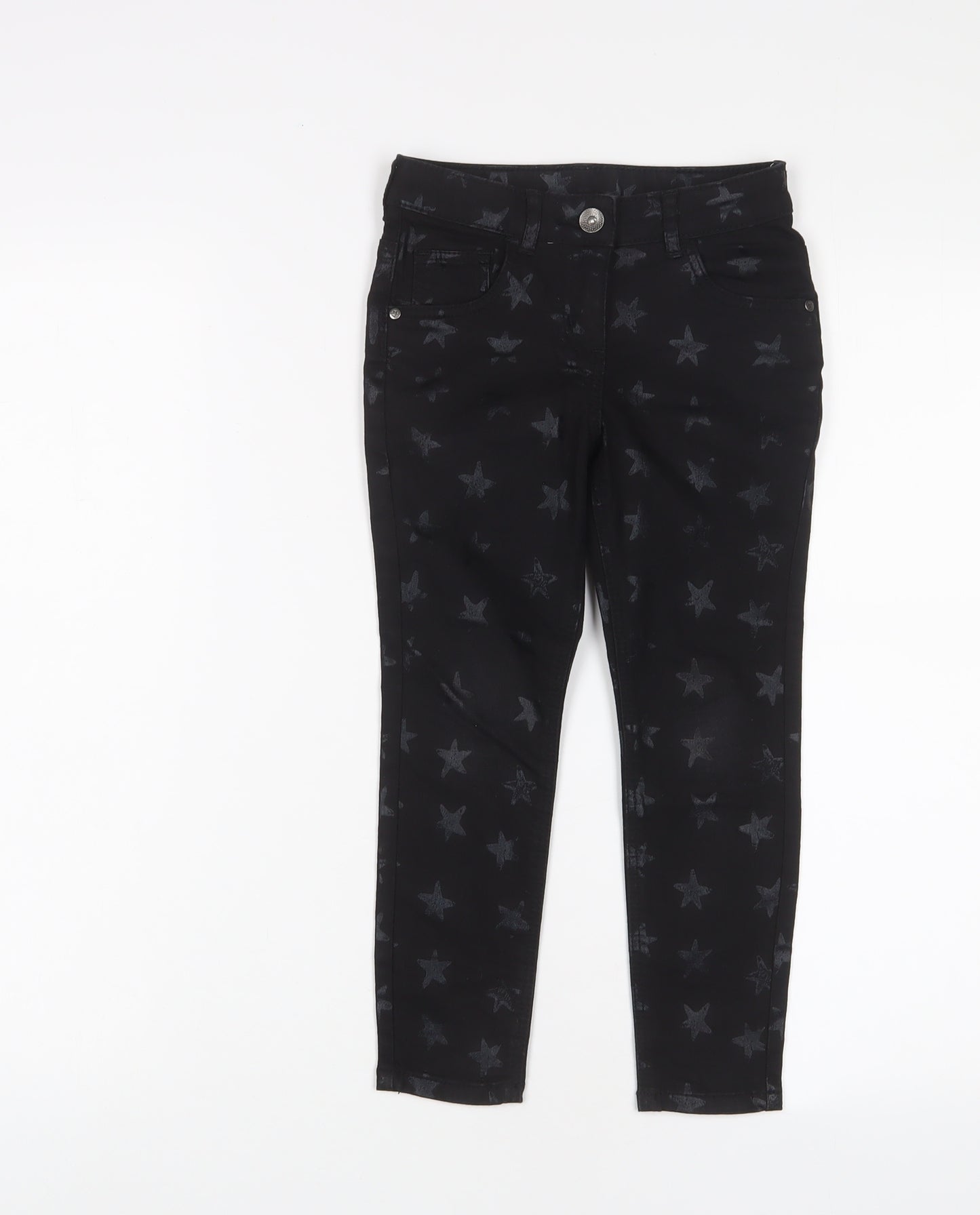 George Girls Black Geometric Cotton Skinny Jeans Size 5-6 Years Regular Zip - Star Pattern