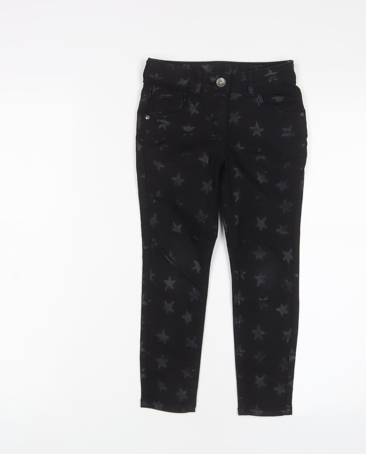 George Girls Black Geometric Cotton Skinny Jeans Size 5-6 Years Regular Zip - Star Pattern
