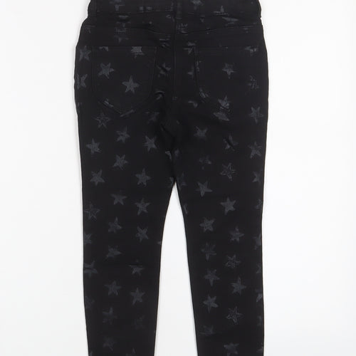 George Girls Black Geometric Cotton Skinny Jeans Size 5-6 Years Regular Zip - Star Pattern