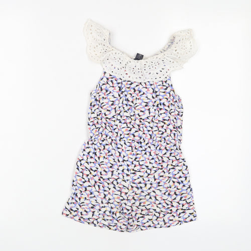 H&M Girls Multicoloured Geometric Cotton Playsuit One-Piece Size 4-5 Years Pullover - Embroidered
