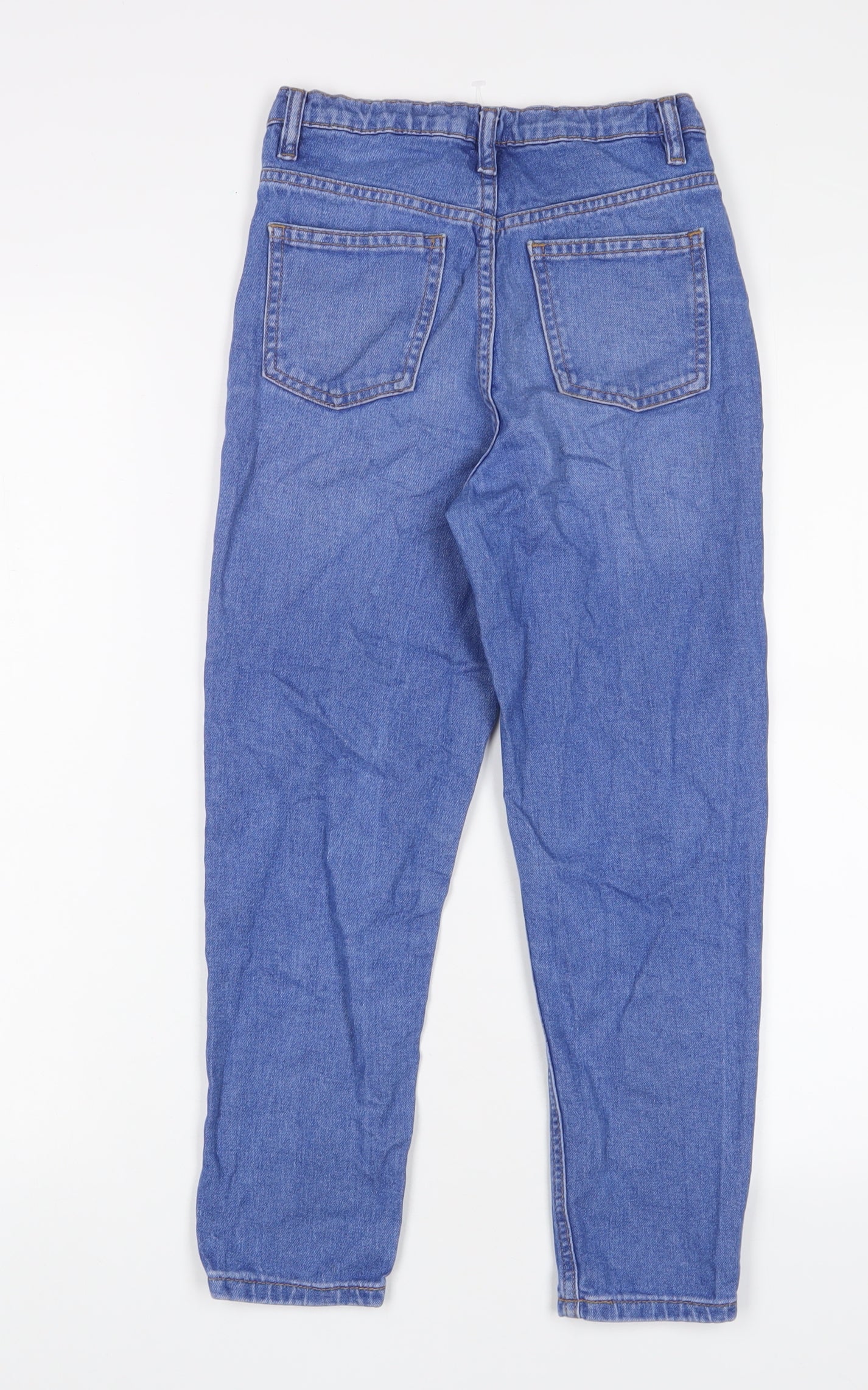 F&F Girls Blue Cotton Straight Jeans Size 9-10 Years L22 in Regular Zip - Distressed, Pockets
