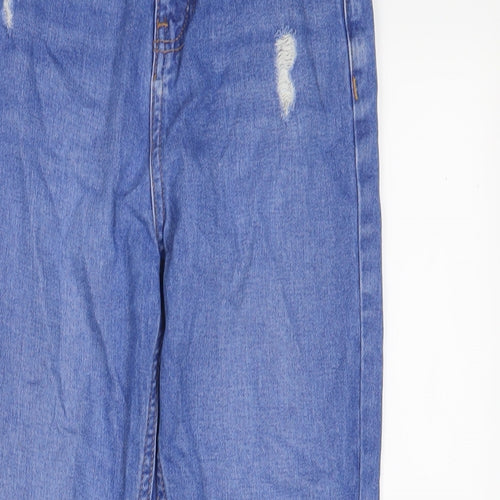 F&F Girls Blue Cotton Straight Jeans Size 9-10 Years L22 in Regular Zip - Distressed, Pockets