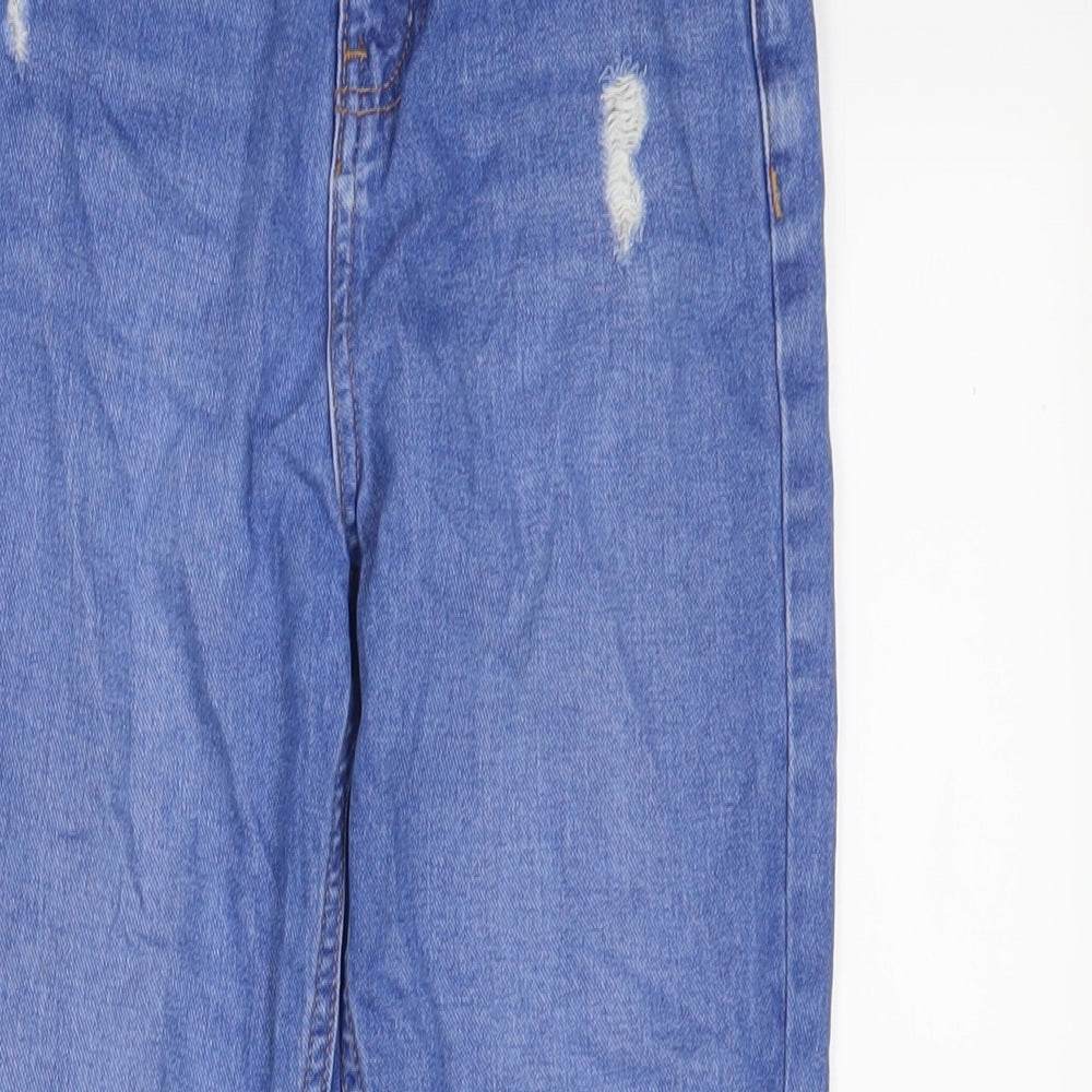 F&F Girls Blue Cotton Straight Jeans Size 9-10 Years L22 in Regular Zip - Distressed, Pockets