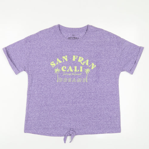 Marks and Spencer Girls Purple Cotton Basic T-Shirt Size 13-14 Years Crew Neck Pullover - San Fran