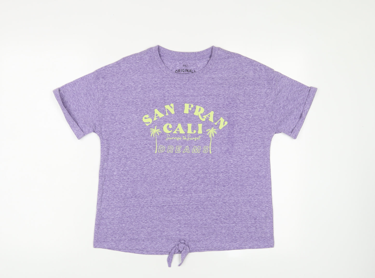 Marks and Spencer Girls Purple Cotton Basic T-Shirt Size 13-14 Years Crew Neck Pullover - San Fran