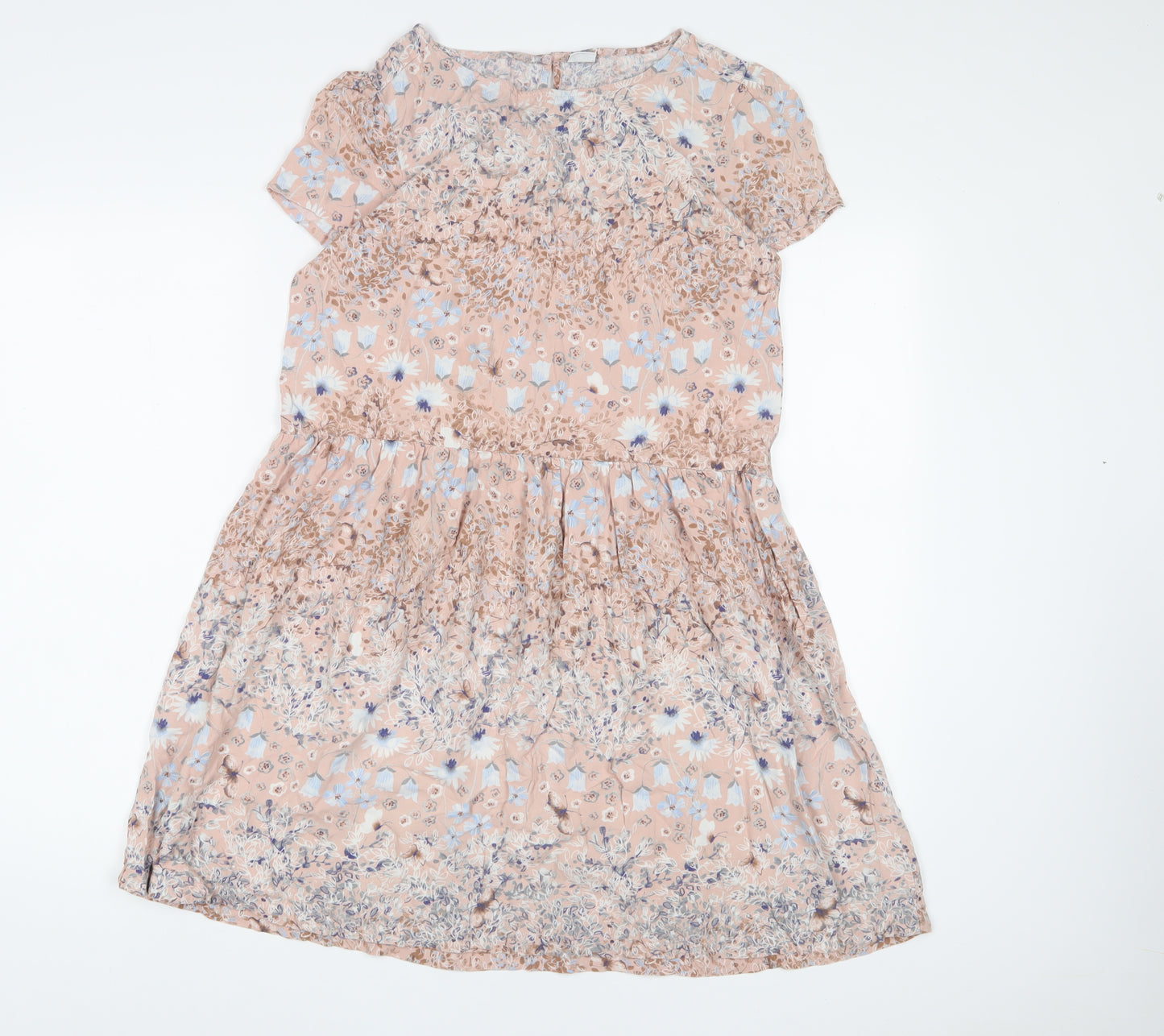 NEXT Girls Pink Floral Viscose A-Line Size 16 Years Crew Neck Button - Pleated