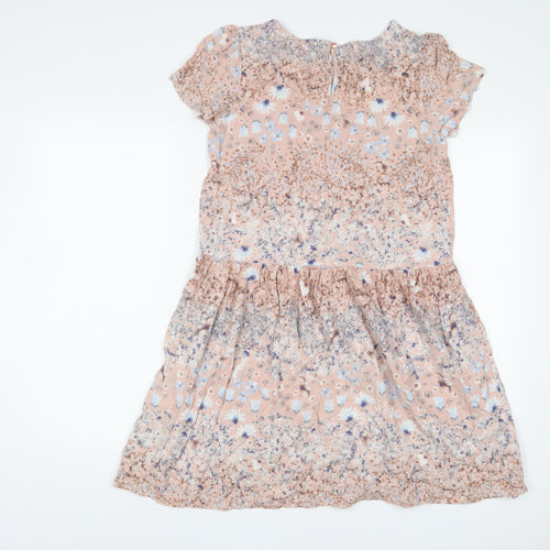 NEXT Girls Pink Floral Viscose A-Line Size 16 Years Crew Neck Button - Pleated